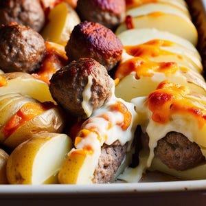 MELHOR RECEITA Para Cozer Batatas E Cortá-las Em Fatias. Arrume Com Almôndegas E Queijo E Asse Para Uma Deliciosa Delícia Francesa Baixar