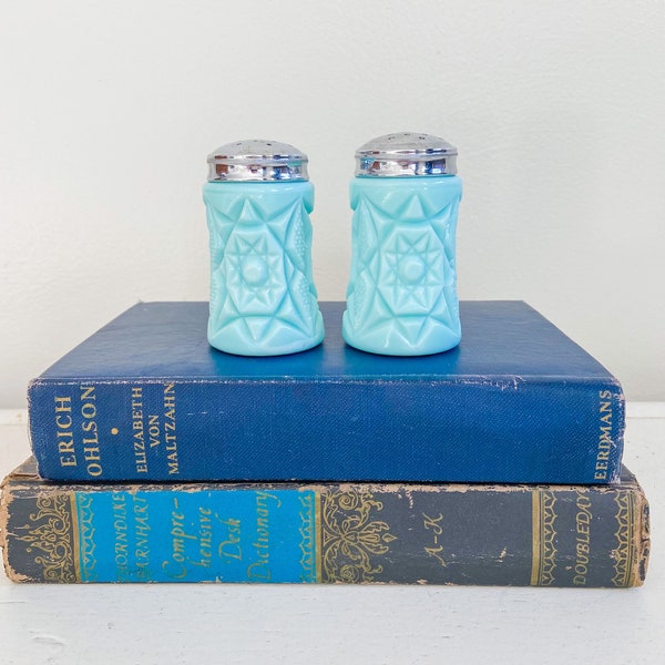 Fostoria Winburn Aqua Milk Glass Salt and Pepper Shaker Set, Aqua Milk Glass