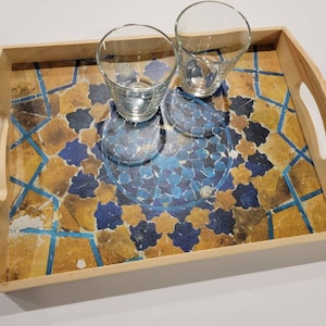 Arabic Caligraphy Tray, brown wooden Arabic Calligraphy rustic decoupaged serving tray,tray, arabic gift. Arabic decor.