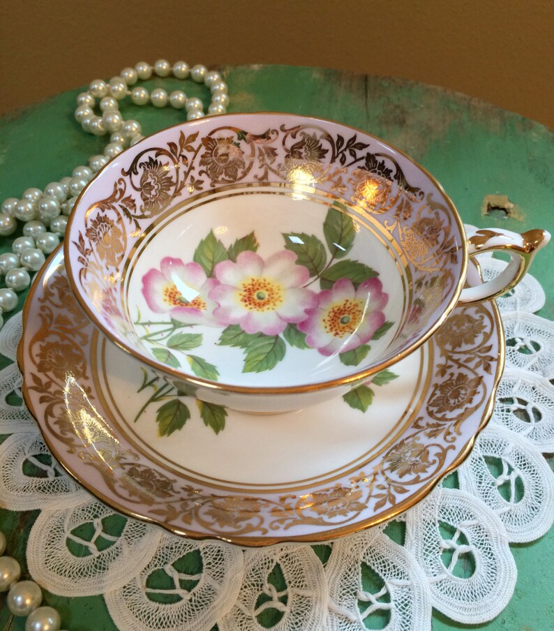 Paragon Teacup and Saucer White and Lavender with Gold Trim Etsy