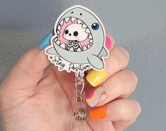 Shark badge reel, funny badge reel for work, badge reel for mental health, skeketon badge reel, summer badge reel, positive badge clip