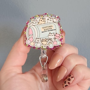 Serotonin booster badge reel, mental health id badge holder, funny cat badge clip, gifts for cat lover, funny cat gift for coworker