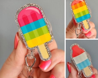 Ice treat retractable badge reel, 4th of july badge reel, summer ice pop badge reel, rainbow badge reel, cute badge reel for work