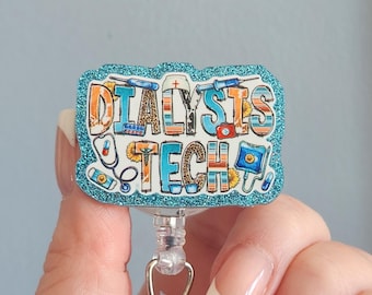 Portatarjetas de identificación para técnico de diálisis, clip para credencial de técnico registrado, lindo portatarjetas de identificación con polea, regalo para enfermera registrada, adorno intercambiable para portatarjetas de identificación para BSN