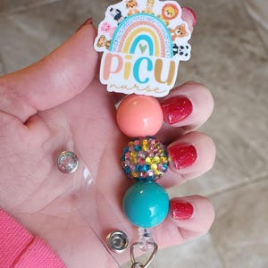 PICU Nurse zoo animal boho rainbow badge reel, peds badge clip, id badge holder for picu, badge reel gifts for pediatric icu, gift for nurse