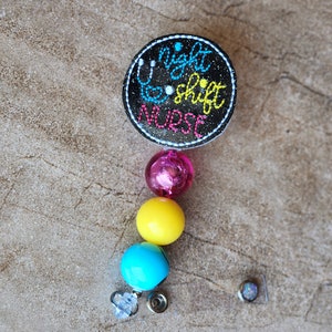 Night Shift Nurse Badge Reel with beads, night shift badge clip for nurse, night shift badge holder for nurse, night shift gift for nurse