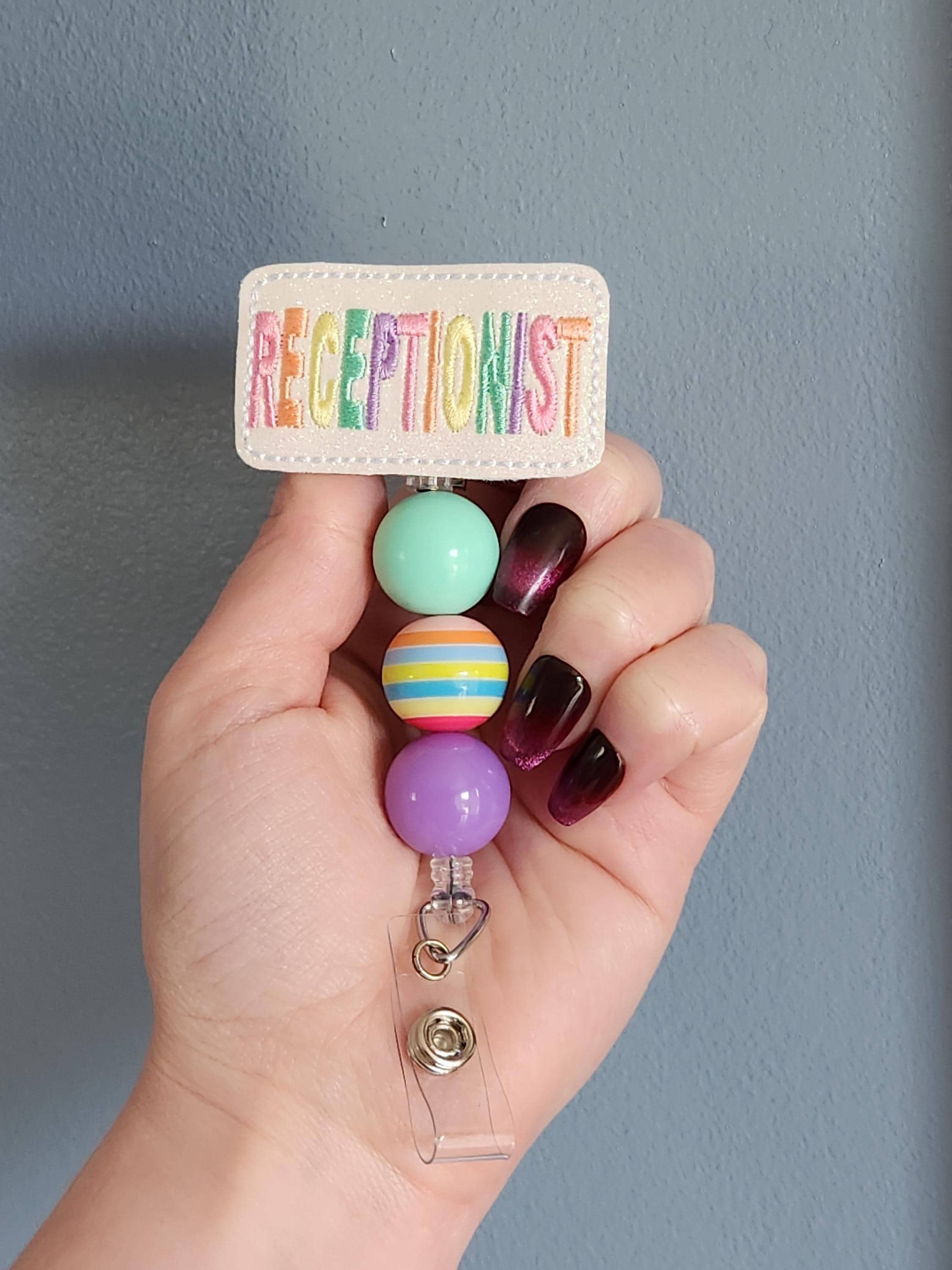 Receptionist badge reel, badge clip for front desk, id badge holder for receptionist, badge reel for office, gift for coworker