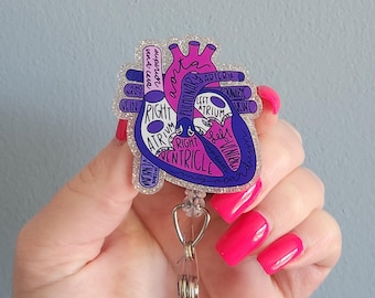 Anatomical heart badge reel topper, cardiac rehab interchangeable badge clip for nurse, cardiovascular id holder pulley holder, cardiologist