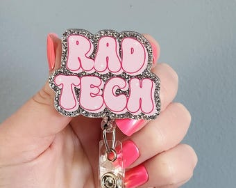 Rad tech retractable badge reel, gift for radiology tech, badge reel for x-ray tech, badge clip for ct tech, id badge holder for rad tech