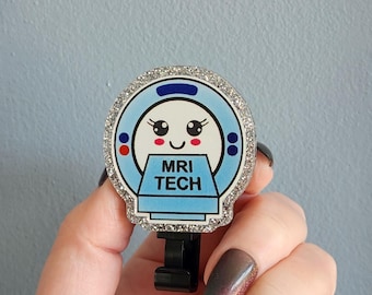 MRI tech retractable MRI safe badge reel, radiology badge clip, badge reel gift for mri tech, mri safe clip for work, cute mri badge reel