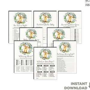 Deer Baby Shower GAMES PACKAGE. 8x Floral Baby Deer Printable Games. Watercolor Flower Wreath. Advice. Predictions. Bingo. Purse Game. DEER2