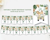 EDITABLE Jungle Happy Birthday Banner, Wild One Birthday Party Decor, Safari Animals Baby Shower, Tropical Greenery Printable Download, SAF3 Il_170x135