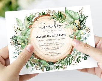 Rustic Greenery Baby Shower Invitation Template. EDITABLE Botanical Forest Printable Invite. Gender Neutral Baby Sprinkle Download. GR2