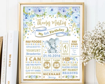 Confetti Birthday Sign Navy and Gold First Birthday Chalkboard Poster Nursery Decor BAP4 Boy 1st Birthday Milestone Stats Printable
