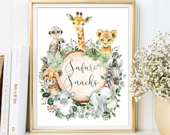 Safari Snacks Birthday Sign. Jungle Baby Shower Table Decor. Wild One Party Animals Printable Sign. INSTANT DOWNLOAD. JUN13