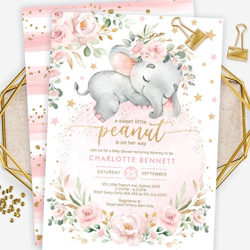 Elephant Baby Shower Invitation Girl Editable Elephant - Etsy
