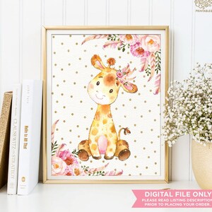 Boho Baby Giraffe / Girly Pink Gold Jungle Nursery Wall Decor / 8x10, 11x14, 16x20 PRINTABLE Nursery Art / INSTANT DOWNLOAD / FLO12AE image 1