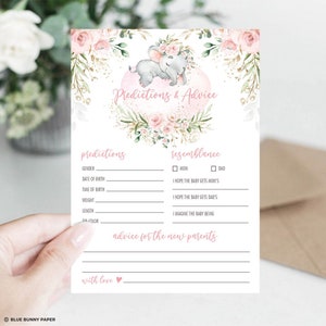 Elefant Baby Shower Spiel, Vorhersagen und Ratschläge für Eltern, Blush Gold Blume Baby Sprinkle Spiel druckbare INSTANT DOWNLOAD, EL17