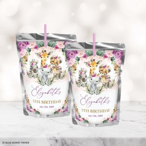 Editable Purple Jungle Juice Pouch Labels, Safari Labels Wild One Birthday Party Favors, Party Animals Baby Shower Instant Download, SAF7