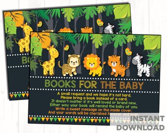 JUNGLE BABY SHOWER Bring a Book Instead of a Card. Safari Invitation Insert. Jungle Books for the Baby Insert Card. Cute Safari Animal. JUN3