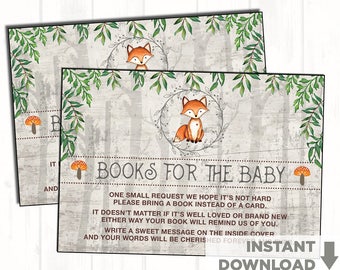 BRING A BOOK Instead of a Card Invitation Insert. Woodland Fox Baby Shower Printable Insert Card. Rustic Forest Neutral Baby Shower. FOX-G