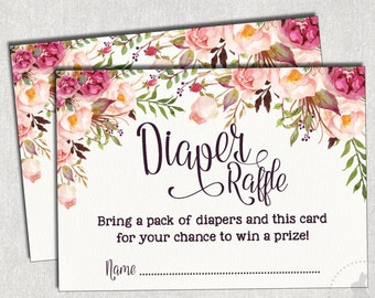 Shabby FLORAL DIAPER Raffle Printable. Flower Baby Shower. Garden Baby Raffle Ticket. Cottage Chic Insert Card. Boho Shower. Rustic. FLO7