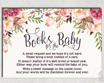Livros florais para inserção de bebê, cartão de convite de chá de bebê com flores, traga um livro em vez de um cartão, casa de campo chique, chá de jardim flo7
