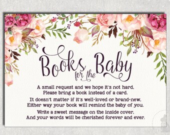 FLORAL Books for Baby Insert Card Flower Baby Shower Invitation Insert Please Bring a Book Instead of a Card Cottage Chic Garden Shower FLO7