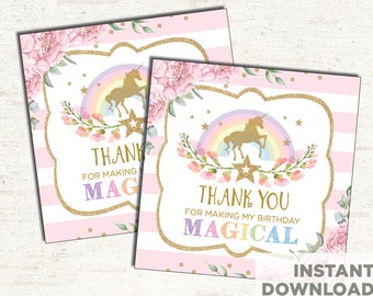 UNICORN Favor Tags. Rainbow Unicorn Birthday Party Decoration Favors. Pink and Gold Birthday Gift Tags. Thank You Tags. UNI1