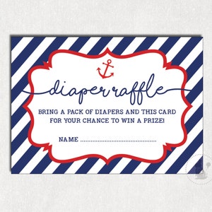 NAUTICAL DIAPER Raffle Printable. Anchor Baby Shower. Nautical Baby Raffle Ticket. Navy Stripes Insert Card. Ahoy Baby Boy NAU1