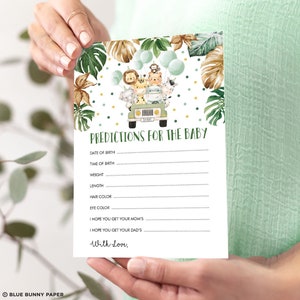 Prédictions de la jungle pour bébé carte, Greenery Safari animaux sauvages jeu de douche de bébé, feuilles tropicales conduire par douche TÉLÉCHARGEMENT INSTANTANÉ, SAF3