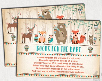 TRIBAL Baby Shower Insert Card. Bring a Book Instead of a Card. Books for Baby Card. Woodland Animal Book Request. Forest Baby Shower. TRI2
