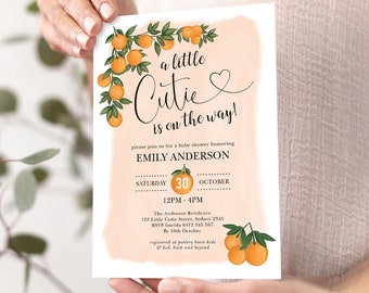 Little Cutie Baby Shower Invitation - Orange Gender Neutral Editable Template Download, OR1