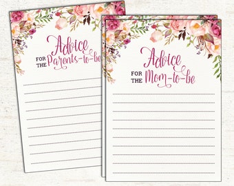 Floral Baby Shower Advice Cards. Bohemian Floral Baby Shower Game. Advice for Parents and Mom To Be. High Tea Watercolor Flowers. FLO7