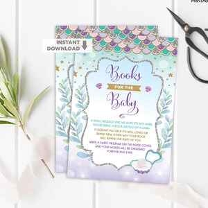 Zeemeermin baby shower boeken voor babyuitnodiging invoegen. Under Sea Paars Goud Zilver Mint Oceaan Zee Neem een boekenkaart mee. Strandzwembadfeest. MER4