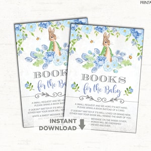 Jongen konijnenboeken voor de babyuitnodiging. Blauwe bloemen Bunny babyshower. Tuin babyshower. Woodland Baby Bunny-boekaanvraag. BUN4