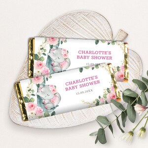 EDITABLE Girl Elephant Chocolate Bar Wrapper, Pink Floral Elephant Candy Bar Wrapper, Jungle Baby Shower Wild Birthday Favors Template, EL10