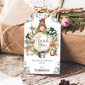 Groen bos gunst Tags. Bosdieren partij afdrukbaar. Wild One babyshower bedanklabel. BEWERKBARE SJABLOON. HOUT24