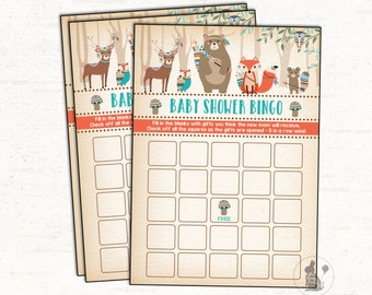 TRIBAL Woodland Baby Shower Bingo. Boho Baby Shower Game. Cute Tribal Animals. Neutral Forest Shower Printables. Pow Wow Baby Game. TRI2