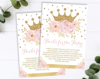 Blush Floral Crown Princess Baby Shower. Royal Baby Girl Bring a Book Insert Card. Pink and Gold Printable INSTANT DOWNLOAD. FLO18I