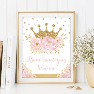 Handsanitizing Station Sign, Royal Princess Baby Shower Quarantine Party, Pink Gold Crown Princess Drive By Birthday Parade Download, FLO18I