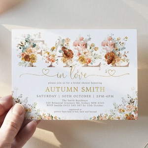 Bridal Shower Invitation Template Fall in Love Autumn Flowers Pumpkin Couple Shower Printable Invite Editable Instant Download FLO5