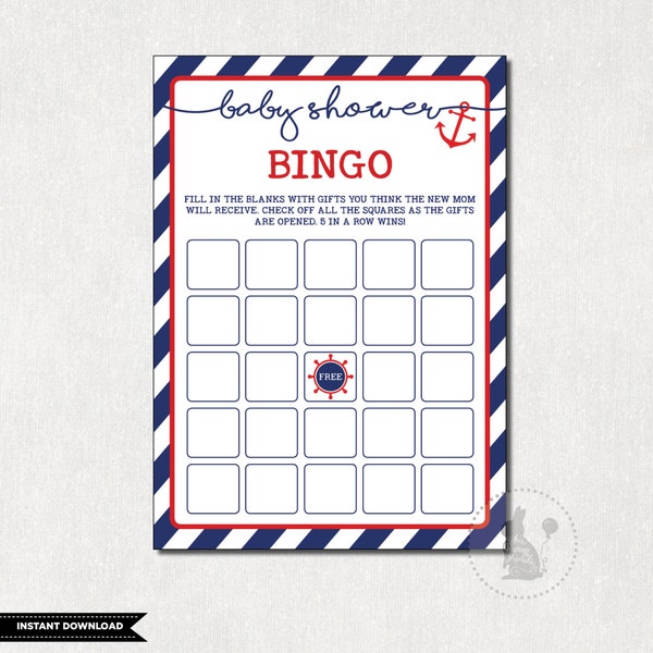 NAUTICAL Baby Shower BINGO Anchor Baby Shower Game Anchors Away Shower Printable Navy and Red Nautical Baby Party Game INSTANT Download NAU1