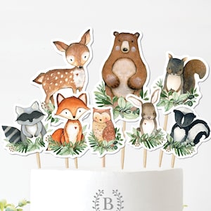 Verdure Woodland Cake Toppers, Rustic Forest Animals Baby Shower Favors, Wild One 1st Birthday Decor Centre de table Téléchargement instantané, WOOD24