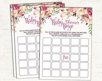 BABY SHOWER Bingo Game. Bohemian Baby Shower Printables. Rustic Boho Baby shower Activity. Vintage Baby Game. Watercolor Flowers. FLO7