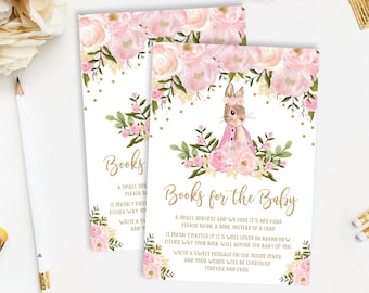 Blush Floral Bunny Baby Shower Books for Baby Printable Card. Pink Gold Rabbit Bring a Book Card. Books for Baby INSTANT DOWNLOAD. BUN8