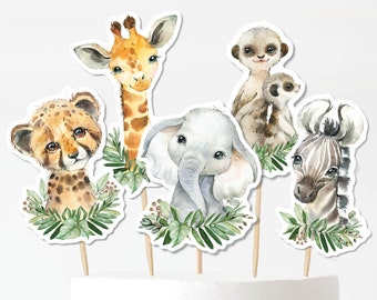 Greenery Jungle Cake Toppers Wild One Birthday Safari Animals Baby Shower Favors Tropical Leaves Table Decor Centerpiece Download, JUN13