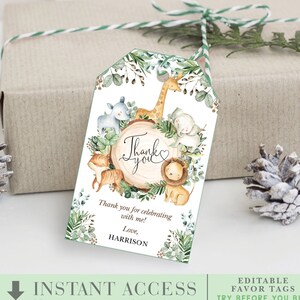 Greenery Safari Favor Tags. Cute Jungle Birthday Party Printable. Wild Animals Baby Shower Thank You Tag. EDITABLE TEMPLATE. JUN12
