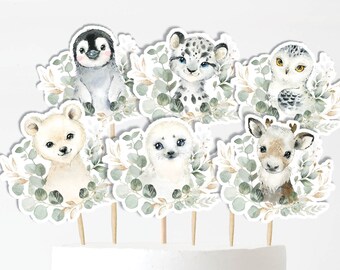 Toppers torta animali artici, compleanno di Onederland invernale, verde oro vacanza Baby Shower centrotavola decorazioni per la tavola Download istantaneo, WINT24