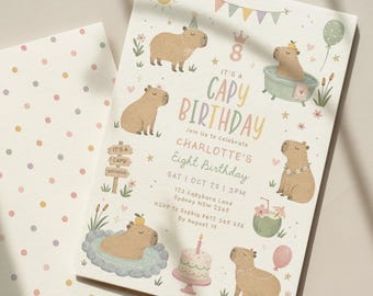 Capybara Birthday Invitation: Cute Pastel Capy Birthday Canva Template (Digital Download), CAPY2